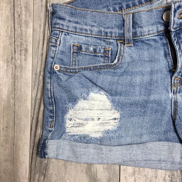 Distressed Denim Cuffed Cutoff Rolled Hem Jean Shorts SZ 0 - Picture 7 of 8